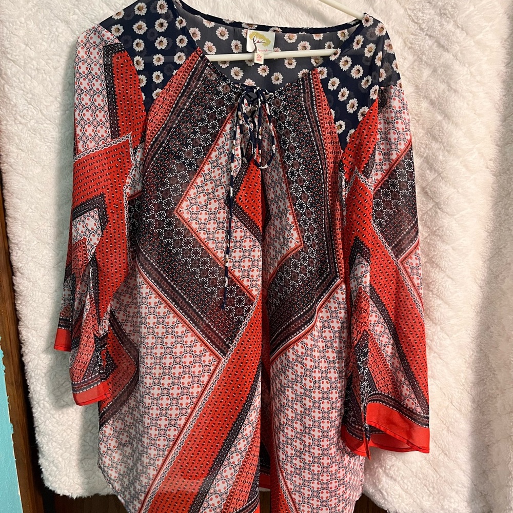 Fig and Flower Red and Blue Patterned Blouse